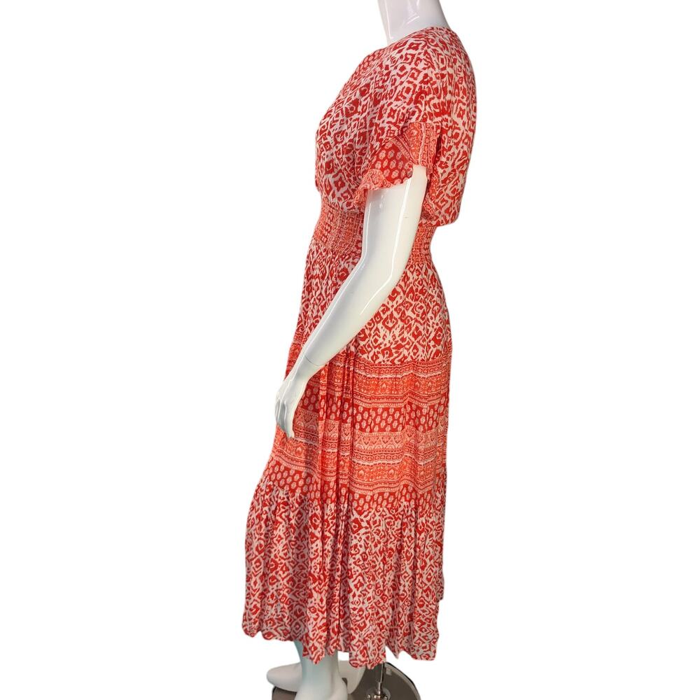 J GEE Womens Size L Dress Floral Midi Smocked Cottage Core Orange *TINY FLAW - Picture 5 of 16